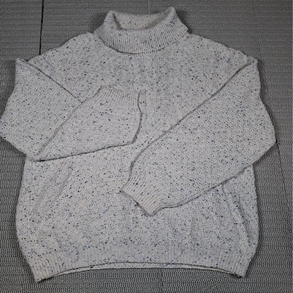 Northern Reflections Fisherman  TurtleNeck Cable Knit Sweater Womens Ivory Vtg L